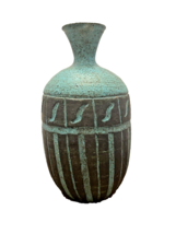 Vase Pottery Studio Art Turquoise Black Carved 7 Inches Tall Signed M. T... - $37.26