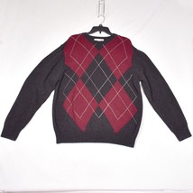 Geoffrey Beene Men&#39;s Argyle Maroon and Grey Sweater Size XL - £19.66 GBP