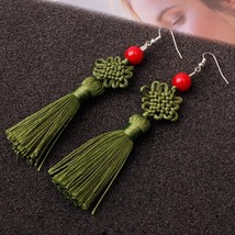 Colorful Thread Braided Chinese Knot Tassel Earrings for Women Handmade Lucky Pe - £6.94 GBP