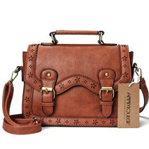 Annmouler Brand Women Satchel Bag Vintage Shoulder Purse Brown Hollow Out Crossb - £47.57 GBP