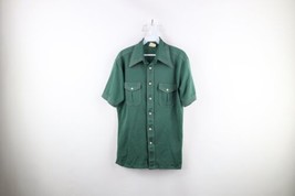 Vtg 60s 70s Streetwear Mens Medium Knit Short Sleeve Collared Button Shirt Green - £45.91 GBP