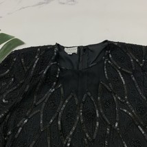 Stenay Womens Vintage Beaded Top Size S Black Silk Sequins Floral Petal Hem - £22.67 GBP