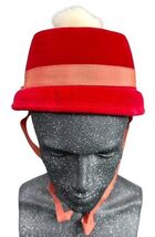 Vintage Red Velvet Ladies Hat Decorated With Pom Pom, Ear Protector &amp; Ch... - $34.64