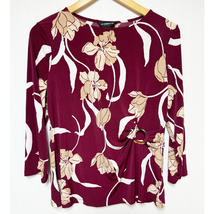 Liz Claiborne Career Womens Burgundy Tan Floral Shirt Medium - $14.85