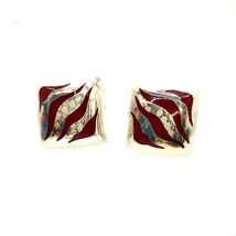 Vintage Sterling Signed Mexico Abstract Inlay Agate Brazil Square Earrings - £51.59 GBP