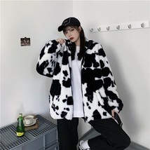 Korean Winter New Fashion Coat Harajuku Cows Printing Loose Full Sleeve Leather  - £53.54 GBP