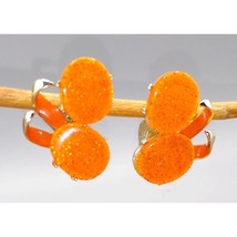 Mod Orange Glitter Lucite Earrings, Unique Sparkle Vintage Clip Ons - £31.03 GBP