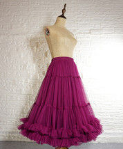 Plum A-line Tiered Tulle Midi Skirt Outfit Women Custom Plus Size Fluffy Tulle S image 4