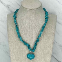 Faux Turquoise Chip Beaded Heart Pendant Necklace - £5.53 GBP