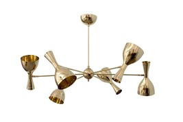 6 Light Stilnovo Style Raw Brass chandelier light Fixture Celling decor lamp - £450.87 GBP