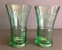 Libbey Coca Cola Green Flared Glasses Tumbler 16 oz Heavy Glass Set Of 2 - £12.50 GBP