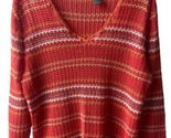 Liz Claiborne Womens Size L Pullover Sweater Orange Open Knit V Neck Lon... - $17.80