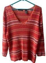 Liz Claiborne Womens Size L Pullover Sweater Orange Open Knit V Neck Lon... - £14.00 GBP