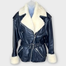CUIR DU MONDE Black Leather and Sherpa Coat Jacket (moto style) Size Medium - $175.00