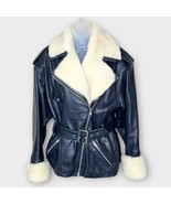CUIR DU MONDE Black Leather and Sherpa Coat Jacket (moto style) Size Medium - $3,269.71 MXN