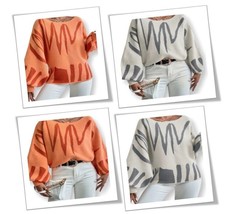 Sweater Plus Geometric Sizes 1X - 5X  Choice Color Dropped Sleeves - $32.99