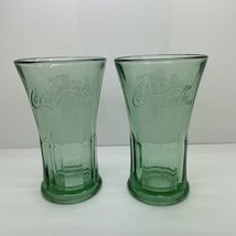 Vintage Coca-Cola Glass By Libbey Green Flared Glass 16 oz Flat Tumbler Set Of 2 - £10.27 GBP