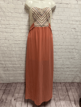 Flying Tomato Womens Strapless Maxi Dress Embroidered Zip Tie Waist Orange M New - £32.92 GBP