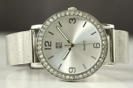 Modern Costume Jewelry NY &amp; Co Quartz Watch Silver Tone Metal &amp; Rhinesto... - £13.97 GBP