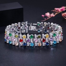 Romantic MultiColored Big Wide Cubic Zircon Stones Bracelets Bangle for Women We - £23.36 GBP