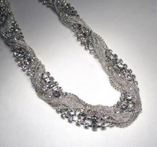 IMPULSE Woven Silver Multi Chain w/ Rhinestone Necklace C3710 - £27.07 GBP