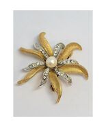 Vtg Judy Lee Signed Clear Rhinestone Faux Pearl Star Flower 2 Tone Brooc... - €25,95 EUR