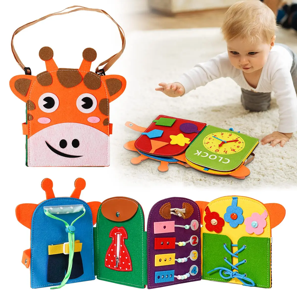 Busy Board Montessori Sensory Toys Giraffe Quiet Busy Book Activities Board Toys - £16.16 GBP