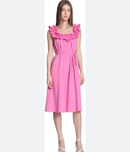 Donna Morgan Womens Mada A Line Dress Pink Belted Midi Ruffle Sleeves Prep 8 New - £26.64 GBP