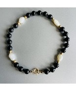 Vintage 14k Gold Onyx And Freshwater Pearl Beaded Bracelet - $93.17