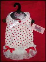 Designer Red White Sweet Heart Lace Pet Dog Summer Dress Bow Faux Pearls S M - £12.05 GBP
