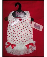 DESIGNER RED WHITE SWEET HEART LACE PET DOG SUMMER DRESS BOW FAUX PEARLS... - $20.44 CAD
