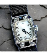 Diamond Onix Deco Gatsby era Watch Antique European Design Solid 18k Whi... - €2.131,09 EUR