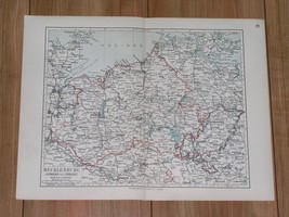 1905 Original Antique Map Of Mecklenburg Stralsund Rostock Schwerin / Germany - £15.02 GBP
