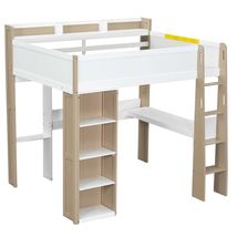 Full Size Wood Loft Bed w/Desk, Shelves &amp; Rail - White/Natural - $615.99