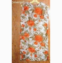 Orange Green White Floral Shift Dress Vintage - $10.99