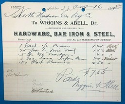 WIGGINS &amp; ABELL Iron &amp; Steel vintage October 16, 1894 invoice on letterhead - $12.86