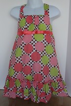 BONNIE JEAN Adorable Polkadotted dress Coral Lime Green Dots EUC Size 4 - £7.83 GBP