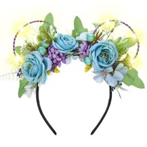 Handmade Floral LED Light Up Mouse Ears Headwear Blue Flower Ears Headba... - £30.06 GBP