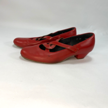 Tictactoes Womens Red Leather Jazz Dance Shoes 1.5&quot; Cuban Heels Cross St... - $21.78