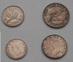 New Zealand...2  coins.....1940  3 pence + 6 pence..AU-UNC grade--E - £10.31 GBP