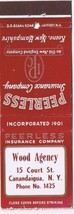 Matchbook Cover Wood Agency Canandaigua New York Peerless Insurance Keen... - $0.98