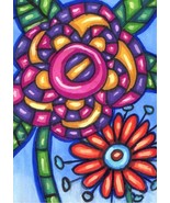 abstract flowers drawing aceo original art atc trading card mini art - $12.99