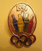 Coca -Cola 1996 Olympic Atlanta Oval with 4 Bottles and olympic rings Lapel Pin - £1.95 GBP