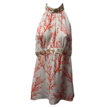 Michael Kors Womens Silk Halter Top White Orange Ocean Floral Sleeveless Beads 4 - £42.06 GBP