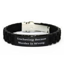 Crocheting Because Murder is Wrong. Black Glidelock Clasp Bracelet, Crocheting P - £15.62 GBP