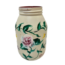 Vintage Hand Painted Floral Glass Mason Jar Vase Artist Signed 6.5&quot; Tall - $22.50