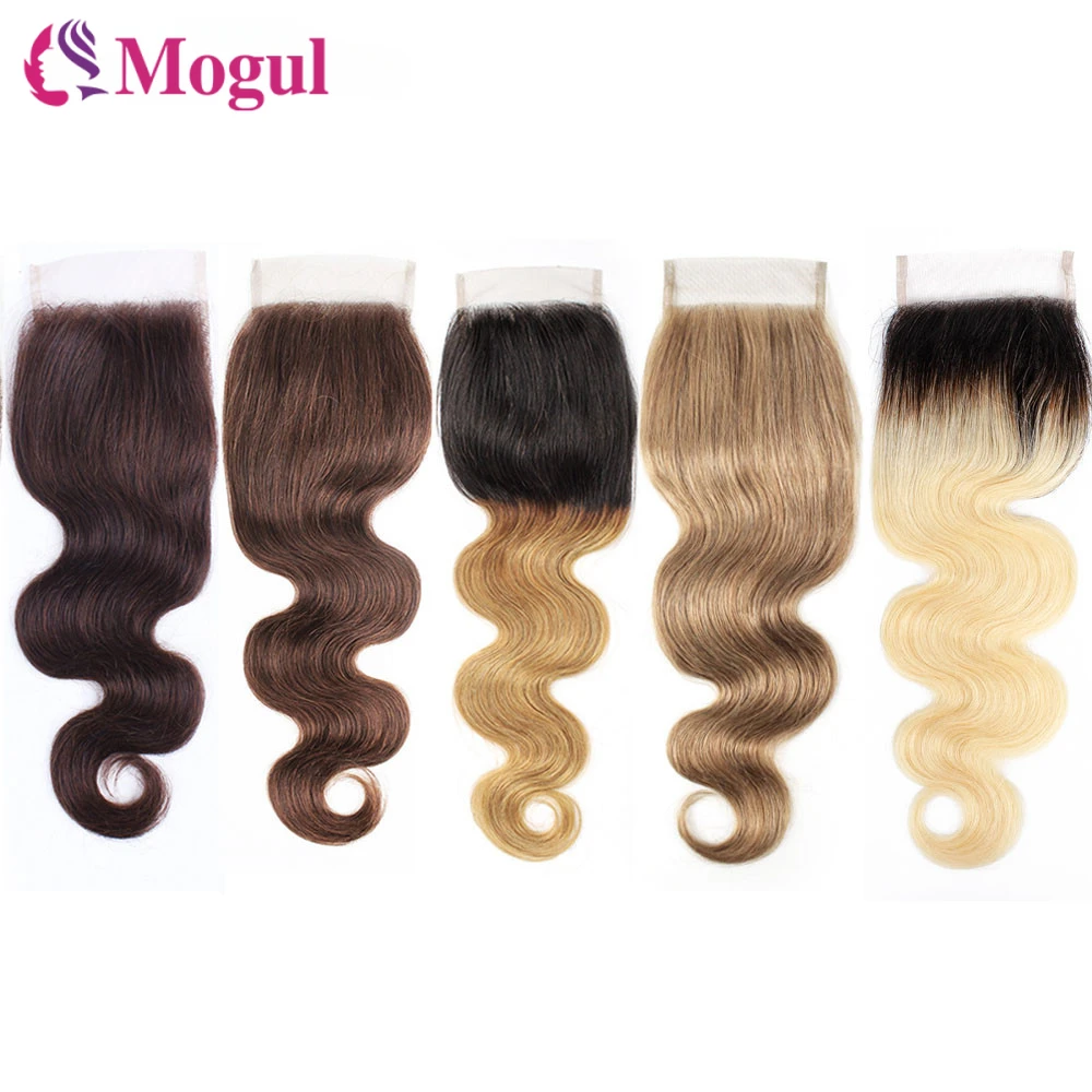 MOGUL HAIR Color 8 Ash Blonde Dark Brown Remy Human Hair Closure Indian Body - $28.06 - $55.58