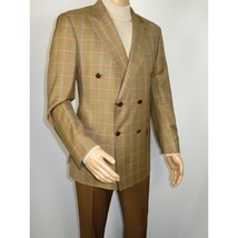 Men's Mono Double Breasted Blazer Super 180s Wool 1523-05 Camel Brown Plaid image 2