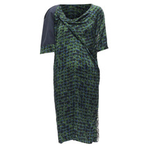 Dries Van Noten Draped Silk Contrast Short Sleeve Dress Women Green Size 38 - £226.37 GBP