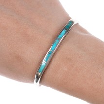 6.25&quot; Vintage Zuni turquoise channel inlay slim/sturdy cuff bracelet - £138.82 GBP